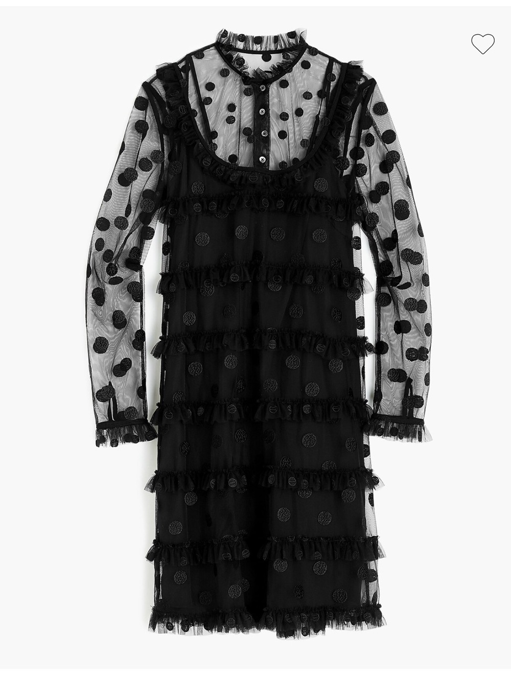 J. Crew Black Sheer Polka Dot Ruffle Long-Sleeve Dress
